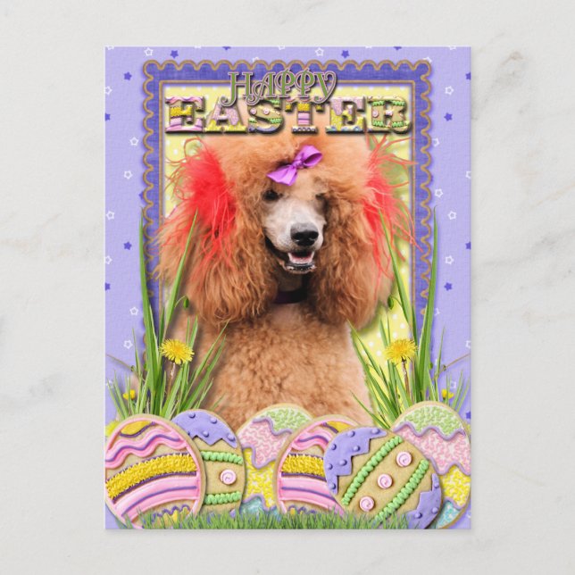 Cartes Pour Fêtes Annuelles Cookies d'oeufs de Pâques - Poodle - Rouge (Devant)