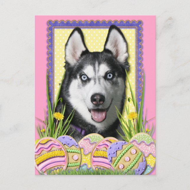 Cartes Pour Fêtes Annuelles Cookies d'oeufs de Pâques - Sibérie Husky (Devant)