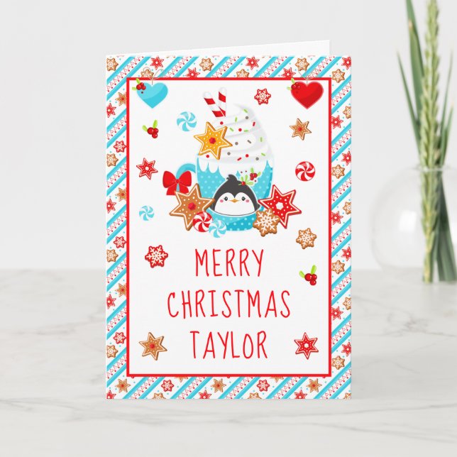Cartes Pour Fêtes Annuelles Cookies et cacao Bleu Joyer Noël (Devant)