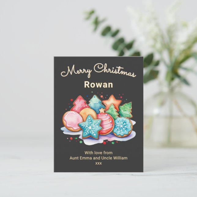 Cartes Pour Fêtes Annuelles Cookies glacés Festif Personnalisé Joyeux Noël (Debout devant)