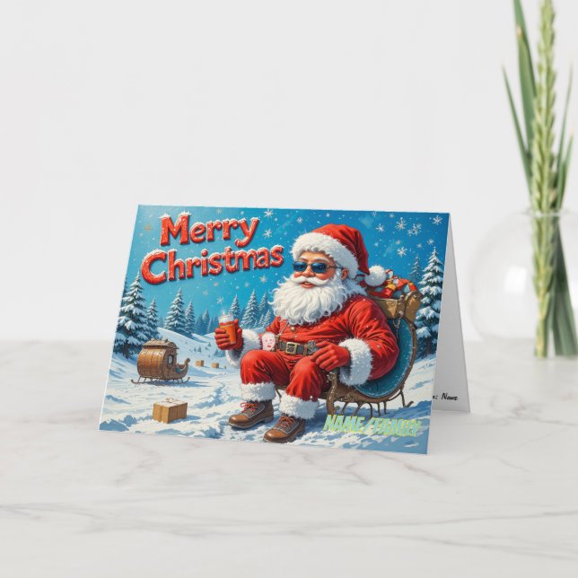 Cartes Pour Fêtes Annuelles Cool Modern Santa in Snowy Forest  (Devant)