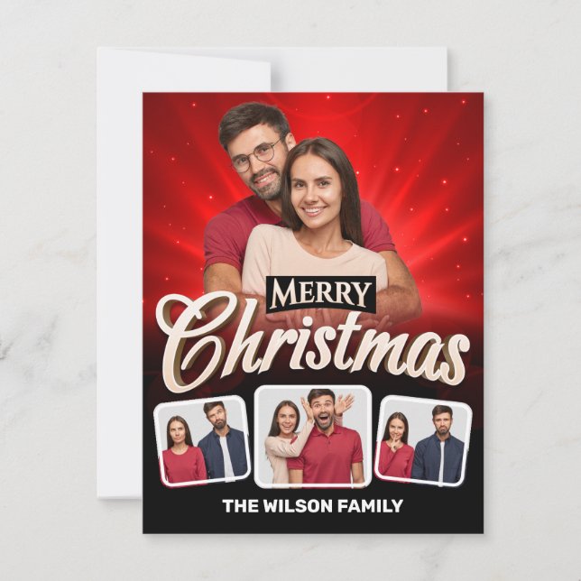Cartes Pour Fêtes Annuelles Cool Rouge, Noir Joyeux Noël 4 Couple Photo (Devant)