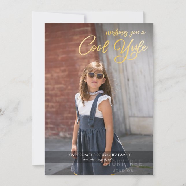 Cartes Pour Fêtes Annuelles Cool Yule Faux Gold Script with Your Photo Holiday (Devant)