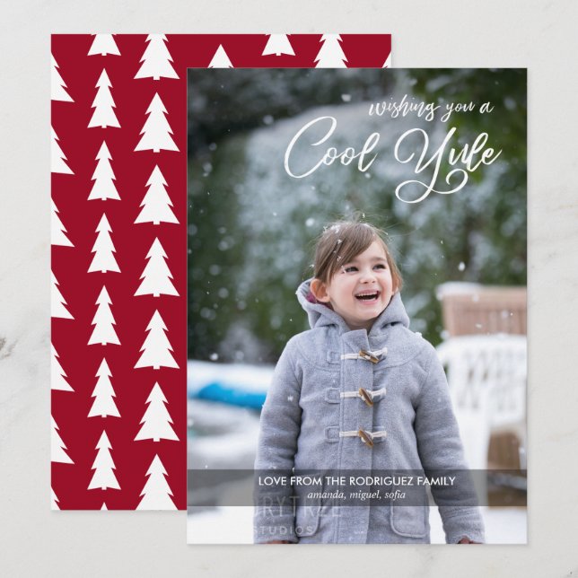 Cartes Pour Fêtes Annuelles Cool Yule Script Your Photo Bourgogne Noël (Devant / Derrière)
