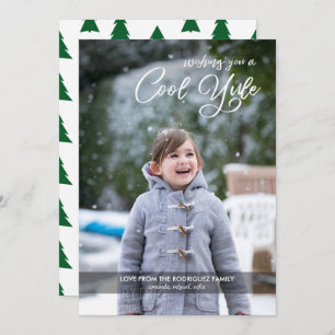 Cartes Pour Fêtes Annuelles Cool Yule Script Your Photo Green Trees Noël