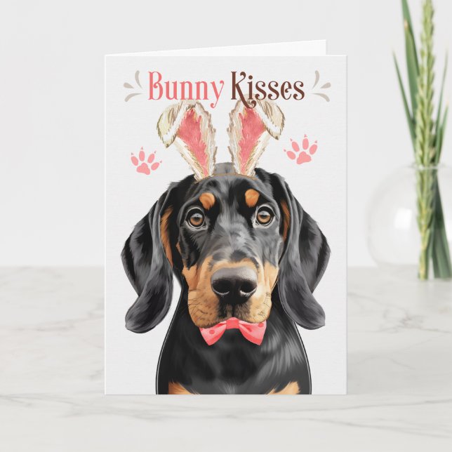 Cartes Pour Fêtes Annuelles Coonhound Tan Noir à Bunny Ears pour Pâques (Devant)