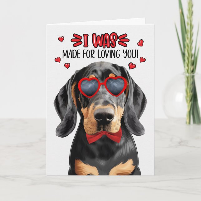 Cartes Pour Fêtes Annuelles Coonhound Tan Noir fait pour vous aimer Valentine (Devant)