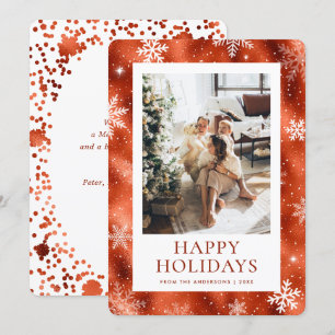 Cartes Pour Fêtes Annuelles Copper Happy Holidays Snowflake Photo Neige