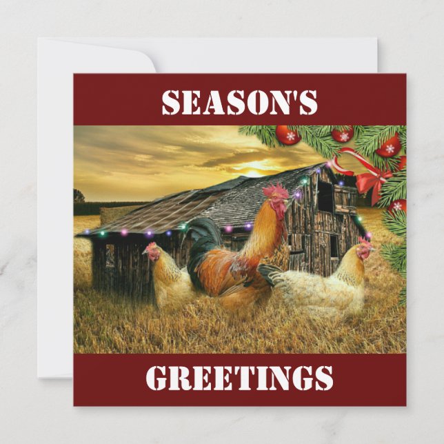 Cartes Pour Fêtes Annuelles Coq de Noël Hen Barn Coop Farm (Devant)