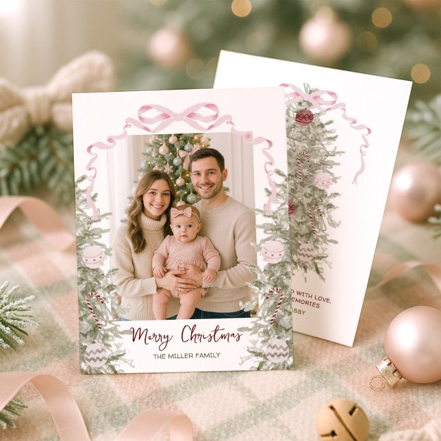 Cartes Pour Fêtes Annuelles Coquette Pink Bow Photo Noël (Créateur téléchargé)