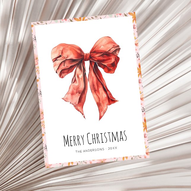 Cartes Pour Fêtes Annuelles Coquette rouge Bow minimaliste Noël (Créateur téléchargé)