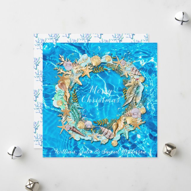 Cartes Pour Fêtes Annuelles Coquillages de plage tropicaux Starfish Sand Dolla (Devant/Arrière en situation)