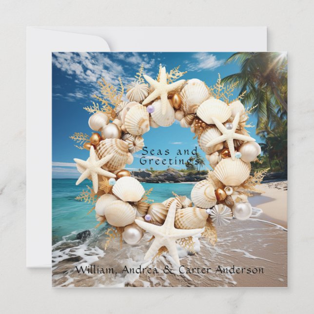 Cartes Pour Fêtes Annuelles Coquillages Starfish Perles Palmiers Noël (Devant)