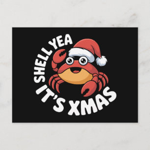 Cartes Pour Fêtes Annuelles Coquille Oui C'est Xmas Noël Crabe Santa Chapeau