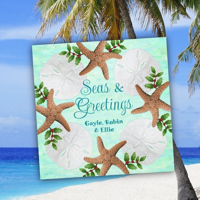 Cartes Pour Fêtes Annuelles Coquilles de plage Christmas Love Wreath Flat (Créateur téléchargé)