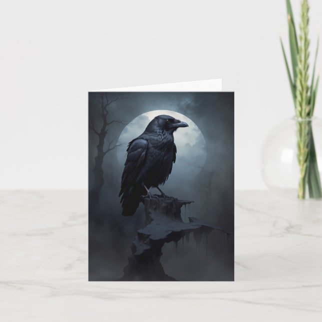 Cartes Pour Fêtes Annuelles corbeau dans la nuit noire (Devant)