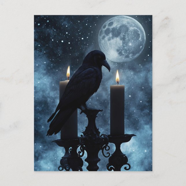 Cartes Pour Fêtes Annuelles Corbeau gothique et bougies Halloween (Devant)