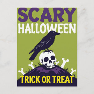 Cartes Pour Fêtes Annuelles Corbeau sur Crâne Friandise ou Farce Halloween