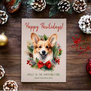Cartes Pour Fêtes Annuelles Corgi Chien Noël Joyeux Pawlidays Howlidays