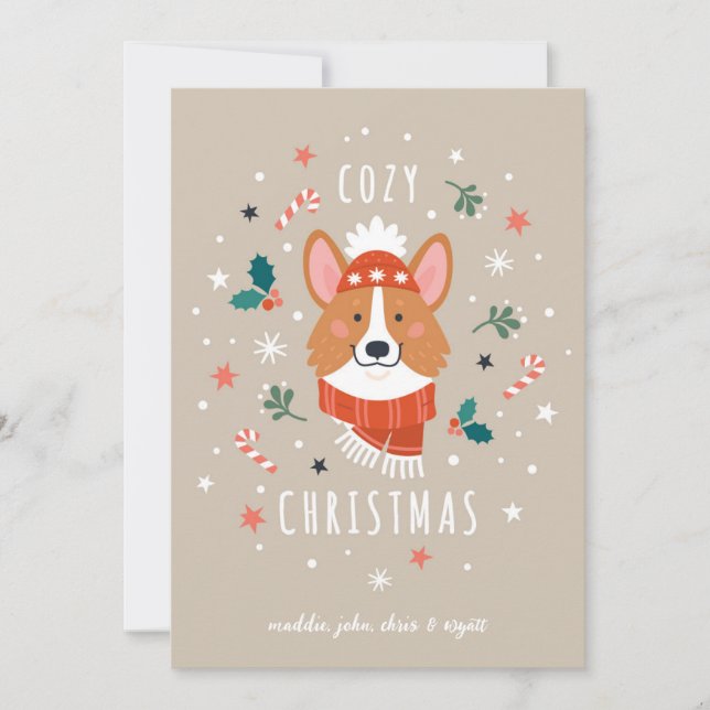 Cartes Pour Fêtes Annuelles Corgi Cozy - Chaleur de Noël (Devant)