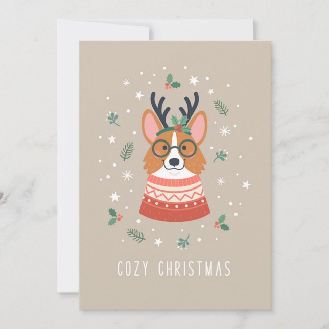 Cartes Pour Fêtes Annuelles Corgi de Noël cosy (Devant)