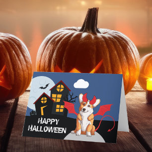 Cartes Pour Fêtes Annuelles Corgi d'Halloween mignonne en costume diable