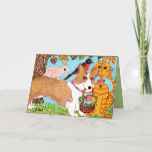 Cartes Pour Fêtes Annuelles Corgi et amis avec l'art populaire Pâques de