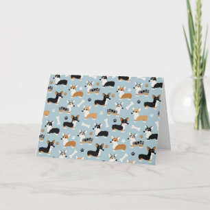Cartes Pour Fêtes Annuelles Corgi Pattern Blue