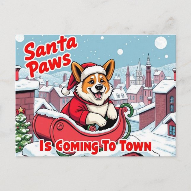 Cartes Pour Fêtes Annuelles Corgi Père Noël Paws (Devant)