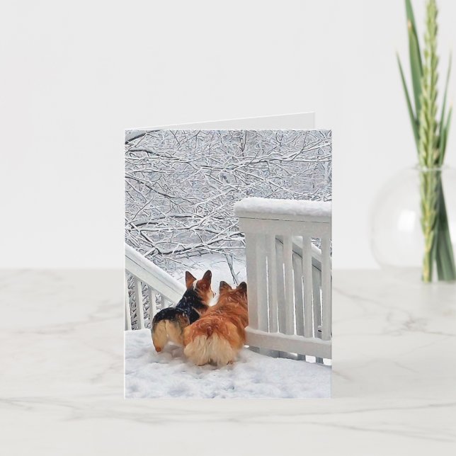 Cartes Pour Fêtes Annuelles Corgis dans la neige (Devant)