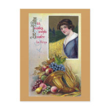 Cornucopie, raisins et Lady Thanksgiving Vintage