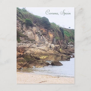 Cartes Pour Fêtes Annuelles Coruna, Espagne   Sandy Beach Inlet Et Rocky Cliff