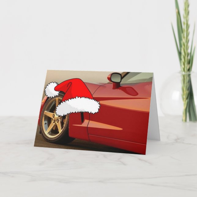 Cartes Pour Fêtes Annuelles Corvette rouge de Noël (Devant)