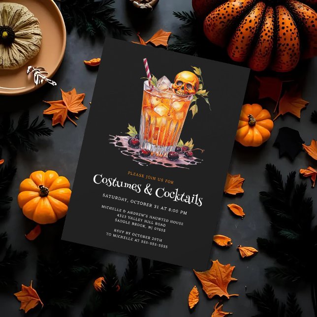 Cartes Pour Fêtes Annuelles Costumes & Cocktails Verre Crâne Halloween Party (Créateur téléchargé)