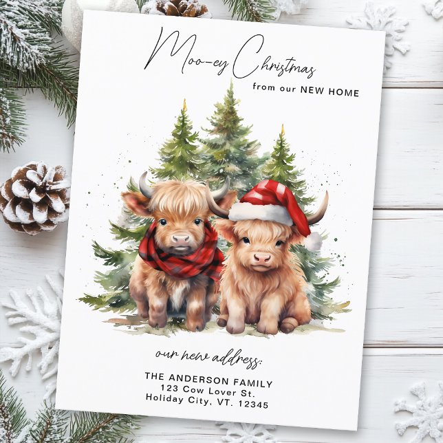 Cartes Pour Fêtes Annuelles Cosy Highland Cow Nouvelle adresse Joyeux Noël (Créateur téléchargé)