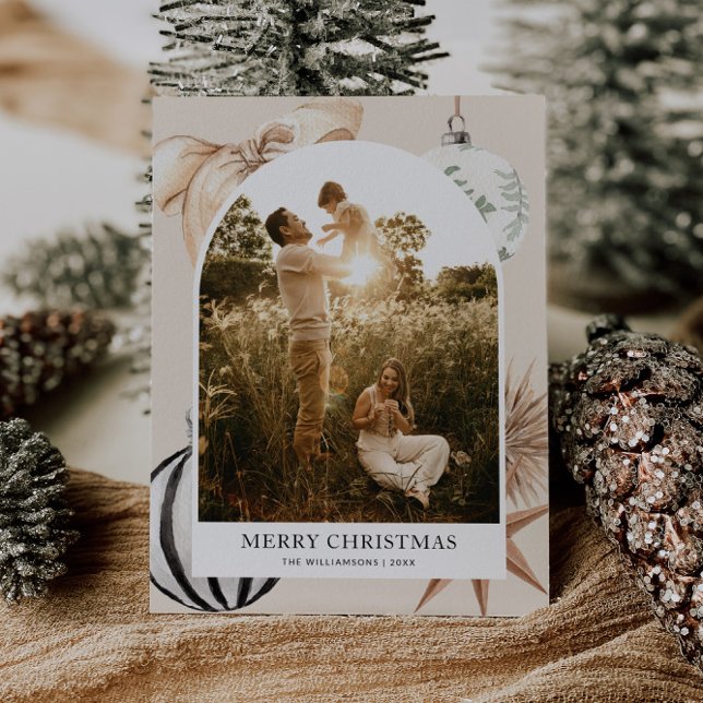 Cartes Pour Fêtes Annuelles Cosy Scandi Boho Arch Famille Photo Noël (Cozy Holiday Photo Postcard)