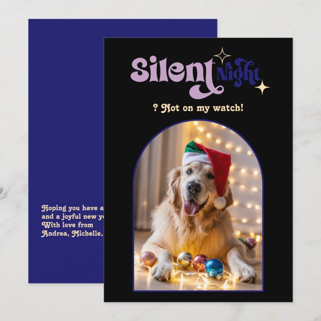 Cartes Pour Fêtes Annuelles Cosy Twilight Funky Retro chien animal de compagni (Devant / Derrière)