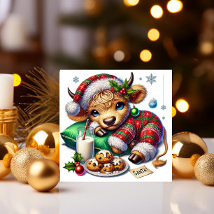 Cartes Pour Fêtes Annuelles Cosy vache de Noël Highland en pyjama festif