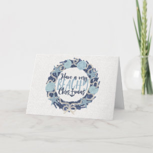 Cartes Pour Fêtes Annuelles Côte de Noël Tropical Sea Shell Wreath _Bleu