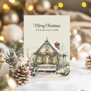 Cartes Pour Fêtes Annuelles Cottage de Noël Vintage avec Porc Personnalisé