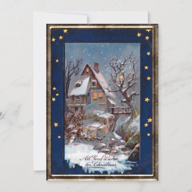 Cartes Pour Fêtes Annuelles Cottage d'hiver vintage Salutation de Noël (Devant)