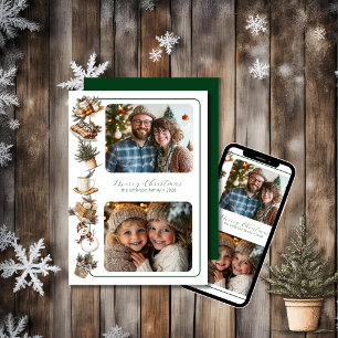 Cartes Pour Fêtes Annuelles Cottage Hygge Deux Photo (Teinte Verte)