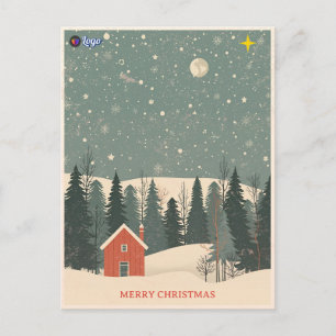 Cartes Pour Fêtes Annuelles Cottage Rouge Nordique Forêt enneigée Noël Vintane