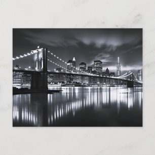 Cartes Pour Fêtes Annuelles Coucher de New York Pont de Brooklyn Monochrome Nu