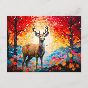 Cartes Pour Fêtes Annuelles Coucher de soleil doré Floral Forêt d'automne Cerf