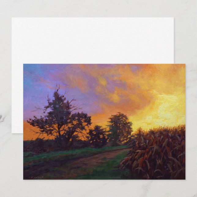 Cartes Pour Fêtes Annuelles Coucher de soleil sur la ferme (Devant / Derrière)