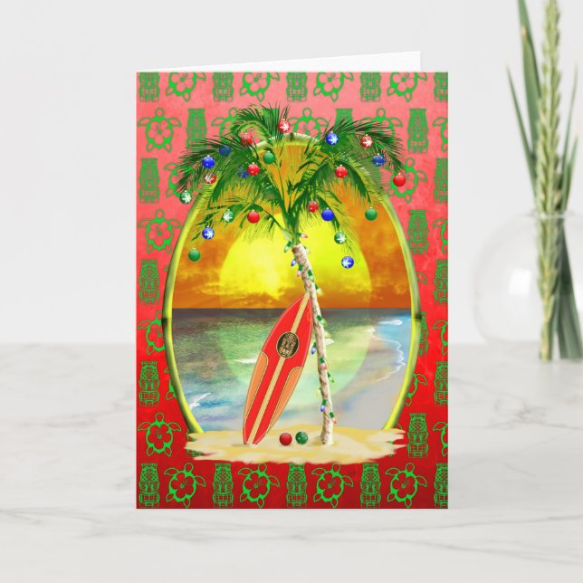Cartes Pour Fêtes Annuelles coucher de soleil sur la plage de Noël (Devant)