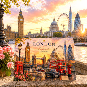Cartes Pour Fêtes Annuelles Coucher de soleil sur la skyline de Londres à l'aq