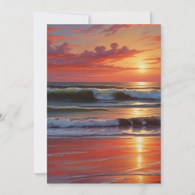Cartes Pour Fêtes Annuelles Coucher Rouge Océan Peinture de paysage marin (Devant)