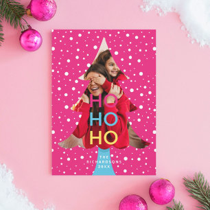 Cartes Pour Fêtes Annuelles Couleur brillant Neon Ho Ho Noël Photo rose